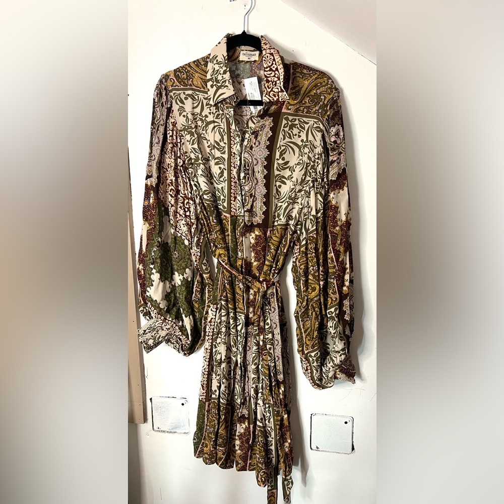 Talisman Annabelle Button Front Mini Dress in Paisley Garden Print. Size XS